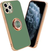 Coque Cadorabo pour Apple iPhone 11 PRO en Vert Clair Brillant - Or avec anneau - Coque de protection en silicone TPU souple, avec protection pour appareil photo et support de voiture magnétique