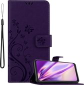 Cadorabo Hoesje geschikt voor Samsung Galaxy XCover PRO in BLOEMEN DONKER PAARS - Beschermhoes in bloemmotief met magnetische sluiting, standfunctie en kaartsleuven Book Case Cover Etui