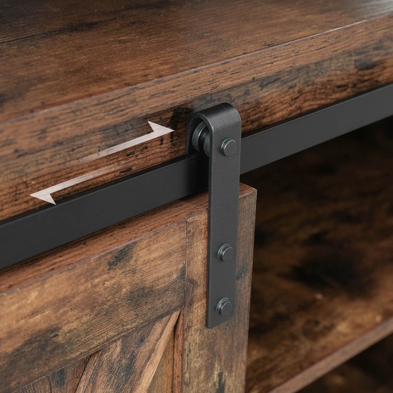 TV meubel - TV-kast - TV-tafel - Met 2 schuifdeuren - Met verstelbare schappen - Industrieel ontwerp - Vintage - Bruin-zwart