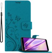 Cadorabo Hoesje geschikt voor Samsung Galaxy J6 2018 in BLOEMEN BLAUW - Beschermhoes in bloemmotief met magnetische sluiting, standfunctie en kaartsleuven Book Case Cover Etui