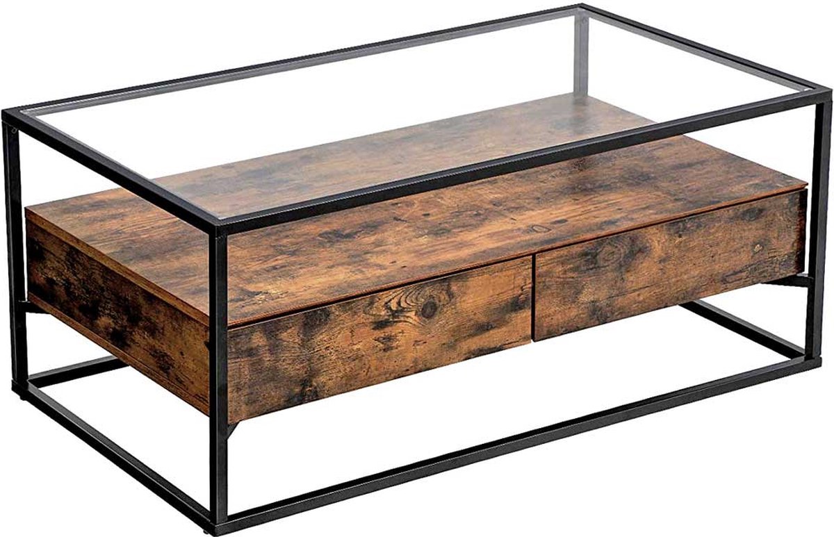 Salontafel - Woonkamertafel - Glazentafel - Met Lades - Vintage Bruin / Zwart