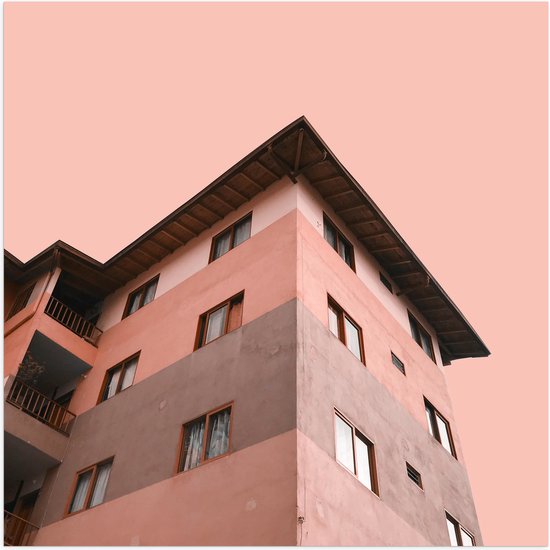 WallClassics - Poster (Mat) - Gekleurd Appartement met Roze lucht - 50x50 cm Foto op Posterpapier met een Matte look