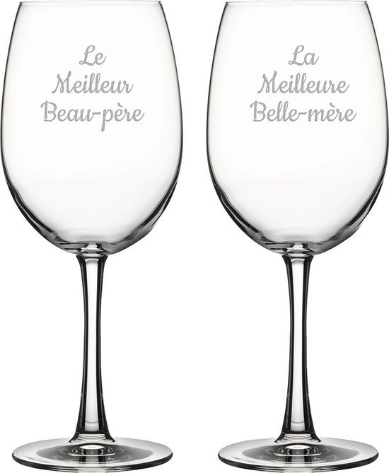 Rode wijnglas gegraveerd - 46cl - Le Meilleur Beau-père & La Meilleure Belle-mère