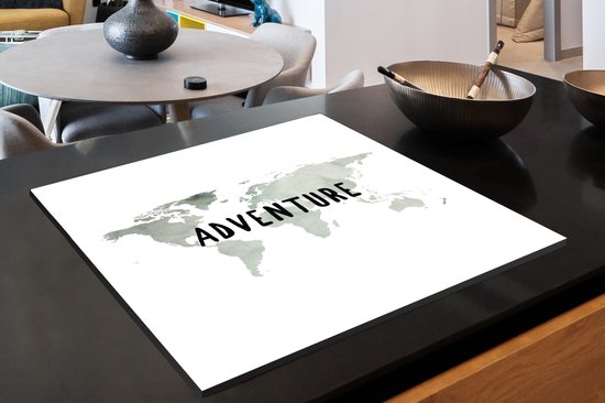 KitchenYeah® Inductie beschermer 78x78 cm - Wereldkaart - Aquarel - Quote - Kookplaataccessoires - Afdekplaat voor kookplaat - Inductiebeschermer - Inductiemat - Inductieplaat mat