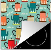 KitchenYeah® Inductie beschermer 78x78 cm - Patronen - Thee - Theepot - Vintage - Kookplaataccessoires - Afdekplaat voor kookplaat - Inductiebeschermer - Inductiemat - Inductieplaat mat