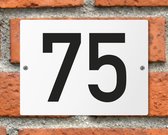 Huisnummerbord wit - Nummer 75 - standaard - 16 x 12 cm - schroeven - naambord - nummerbord - voordeur