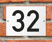 Huisnummerbord wit - Nummer 32 - standaard - 16 x 12 cm - schroeven - naambord - nummerbord - voordeur