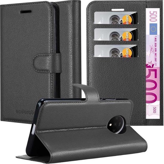 Cadorabo Hoesje geschikt voor OnePlus 7T in PHANTOM ZWART - Beschermhoes met magnetische sluiting, standfunctie en kaartvakje Book Case Cover Etui