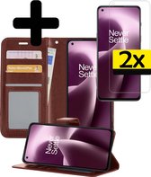 Hoesje Geschikt voor OnePlus Nord 2T Hoesje Book Case Hoes Wallet Cover Met 2x Screenprotector - Hoes Geschikt voor OnePlus Nord 2T Hoesje Bookcase Hoes - Bruin