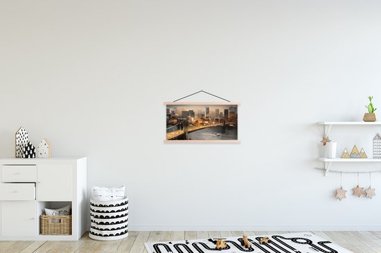 Posterhanger incl. Poster 60x30 cm - Schoolplaat - Schilderij - Skyline - Brug - Architectuur - Olieverf - Textielposter - Blanke latten
