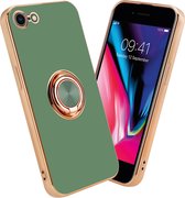 Cadorabo Hoesje geschikt voor Apple iPhone 7 / 7S / 8 / SE 2020 in Glossy Licht Groen - Goud met ring - Beschermhoes van flexibel TPU-silicone Case Cover met camerabescherming en magnetische autohouder