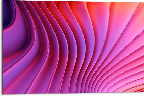 Dibond - Roze en Oranje 3D Vormen - 75x50 cm Foto op Aluminium (Met Ophangsysteem)