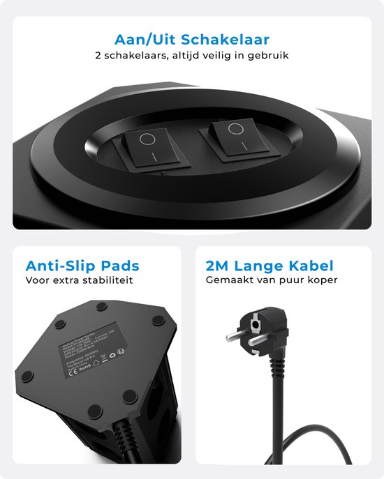 Voomy Multi Stekkerdoos met Schakelaar - 4 USB Laders - 8 Stopcontacten