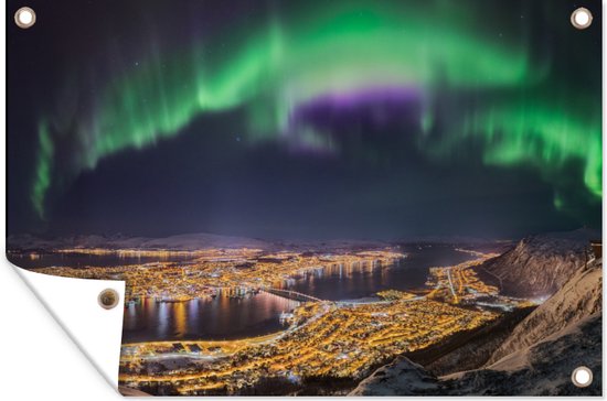 Aurores boréales au-dessus de Tromso en Norvège affiche de jardin toile en vrac 90x60 cm - Toile de jardin / Toile d'extérieur / Peintures pour l'extérieur (décoration de jardin)