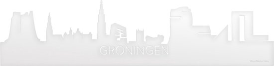 Skyline Groningen Wit Glanzend - 100 cm - Woondecoratie - Wanddecoratie - Meer steden beschikbaar - Woonkamer idee - City Art - Steden kunst - Cadeau voor hem - Cadeau voor haar - Jubileum - Trouwerij - WoodWideCities