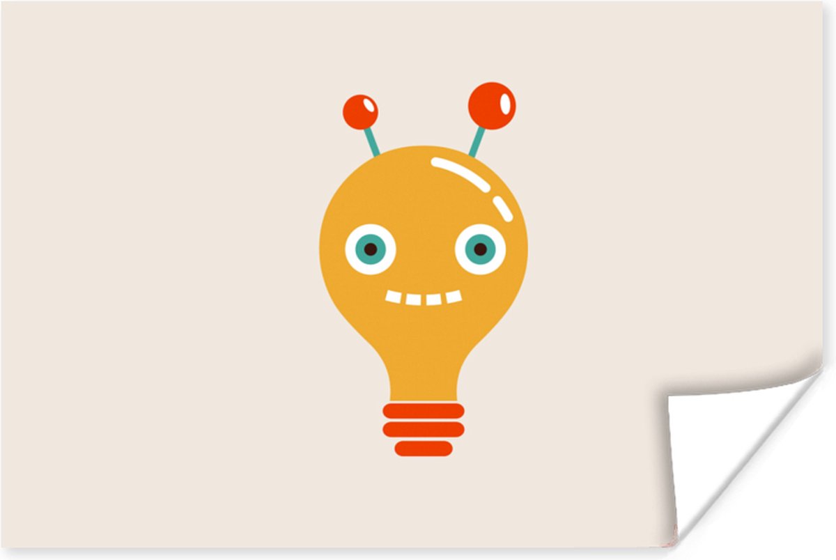 Poster 90x60 cm - Robot - Gloeilamp - Gezicht - Antenne - Kinderen - Posters - Kamer decor