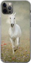 Geschikt voor iPhone 13 Pro Max hoesje - Paard - Stof - Bloemen - Siliconen Telefoonhoesje