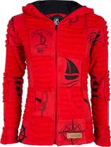 Dames Vest van Katoen met Polyester Fleece voering en vaste capuchon - SHAKALOHA - W Seabreeze RedBlack XXL