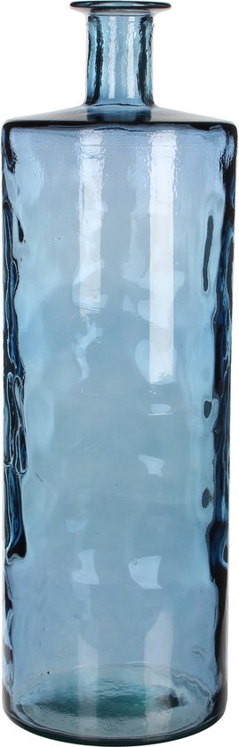 Mica Decorations Guan Fles Vaas - H75 x Ø25 cm - Gerecycled Glas - Blauw