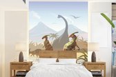 Behang kinderkamer - Fotobehang Dinosaurus - Landschap - Tropisch - Kinderen - Jongens - Breedte 190 cm x hoogte 260 cm - Kinderbehang