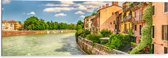Dibond - Klassiek Italiaanse Huisjes aan Adige Rivier, Italië - 120x40 cm Foto op Aluminium (Met Ophangsysteem)