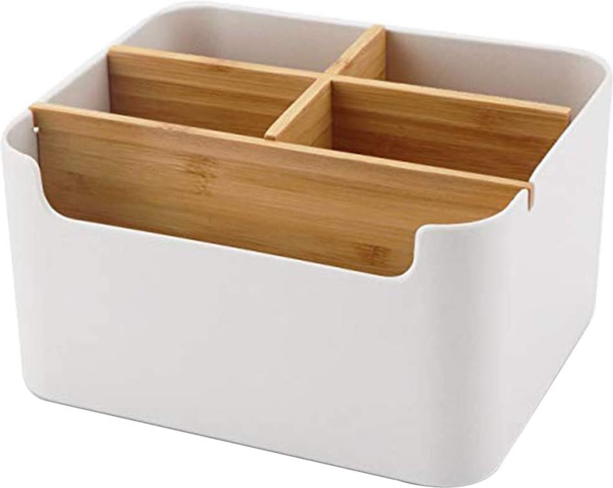 Houten bureaupen, bureau-organizer, bamboe, multifunctionele opbergdoos, bureau-accessoires voor pen, schaar, mobiele telefoon, notebook, glazen, afstandsbediening, make-up