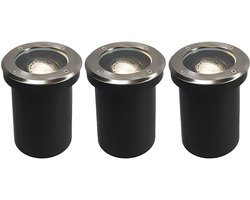 QAZQA delux - Moderne Grondspot - 3 stuks - Ø 13 cm - Staal - Buitenverlichting