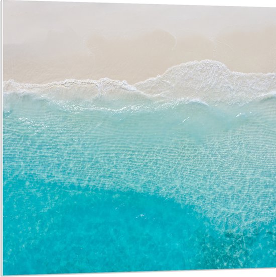 PVC Schuimplaat - Bovenaanzicht van Helderblauwe Oceaan met Golven - 80x80 cm Foto op PVC Schuimplaat (Met Ophangsysteem)