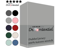 Droomtextiel Dubbel Jersey Hoeslaken Grijs Lits-Jumeaux 180x220 cm 100% Katoen - Hoge Hoek - Heerlijk Zacht - Strijkvrij - Rondom elastiek - Stretch - Dubbel Dikke Kwaliteit -