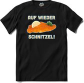 Auf Wieder Schnitzel! | Grappige apres ski eten shirt | Wintersport kleding - T-Shirt - Unisex - Zwart - Maat XL