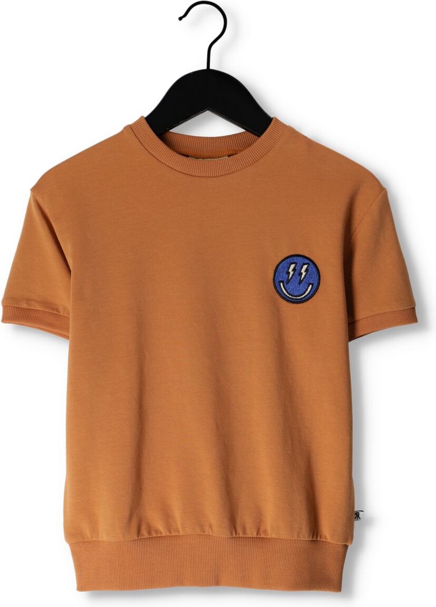 Carlijnq Smilies - Sweater Short Sleeve Wt Embroidery Polo's & T-shirts Jongens - Polo shirt - Cognac - Maat 86/92