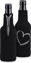 kwmobile 2x flessenkoeler - Koeltas van neopreen voor flessen - geschikt voor 330ml fles flesjes bier en frisdrank - In wit / zwart Brushed Hart design