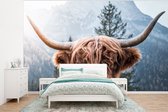 Behang - Fotobehang Schotse hooglander - Koe - Berg - Breedte 295 cm x hoogte 220 cm