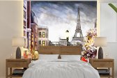 Behang - Fotobehang Schilderij - Parijs - Frankrijk - Olieverf - Breedte 220 cm x hoogte 220 cm