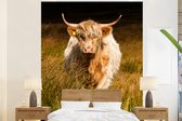 Behang - Fotobehang Schotse hooglander - Licht - Gras - Breedte 225 cm x hoogte 280 cm