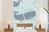 Behang - Fotobehang Astronaut - Blauwe vinvis - Patroon - Breedte 155 cm x hoogte 240 cm