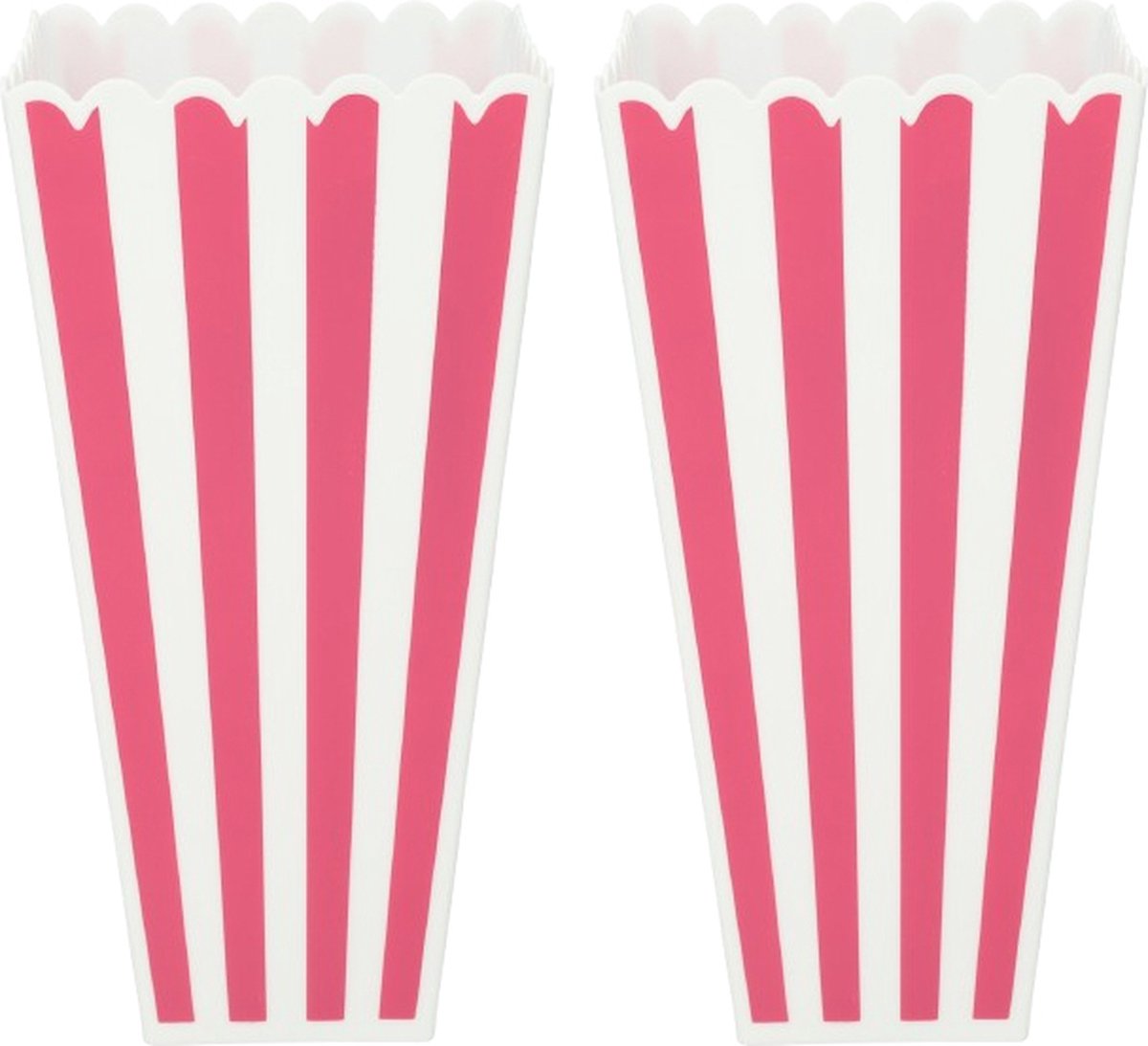 Popcorn bak herbruikbaar - Roze / Wit - Kunststof - 9 x 9 x 19 cm - Set van 2