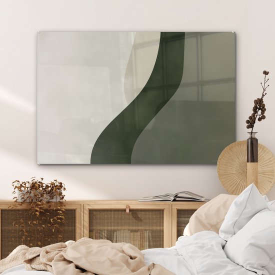 MuchoWow® Tableau sur verre 90x60 cm - Tableau sur verre acrylique - Japandi - Vert - Abstrait - Moderne - Photo sur verre - Décoration murale salon - Décoration murale chambre - Peintures