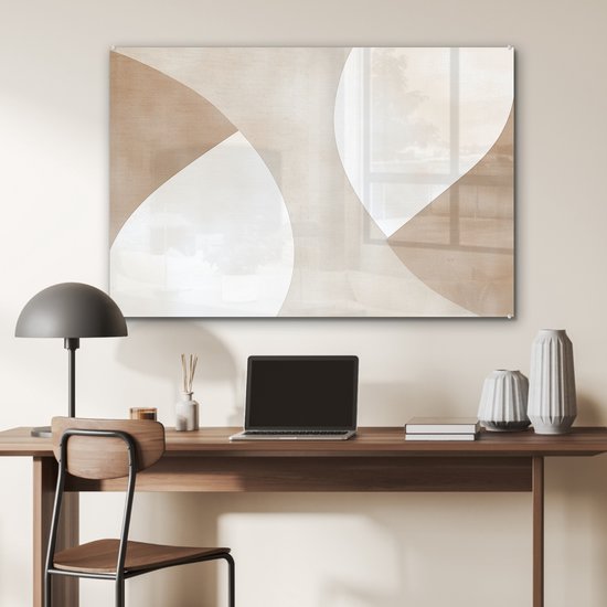 MuchoWow® Tableau sur verre 90x60 cm - Tableau sur verre acrylique - Marron - Japandi - Abstrait - Photo sur verre - Décoration murale salon - Décoration murale chambre - Peintures