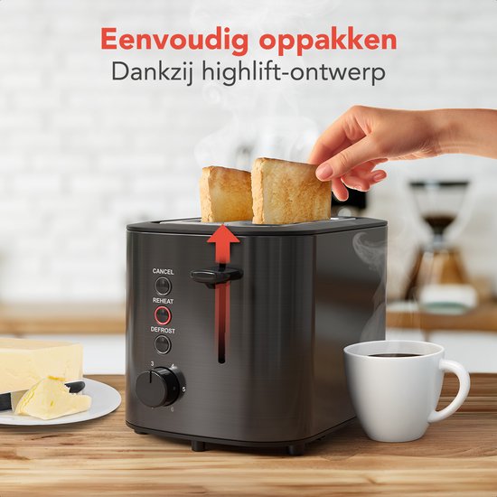 Grille-pain KitchenBrothers - Rétro - Grille-pain - 6 réglages de grillage réglables - 2 fentes Extra larges - 820 W - Bronze/ Zwart