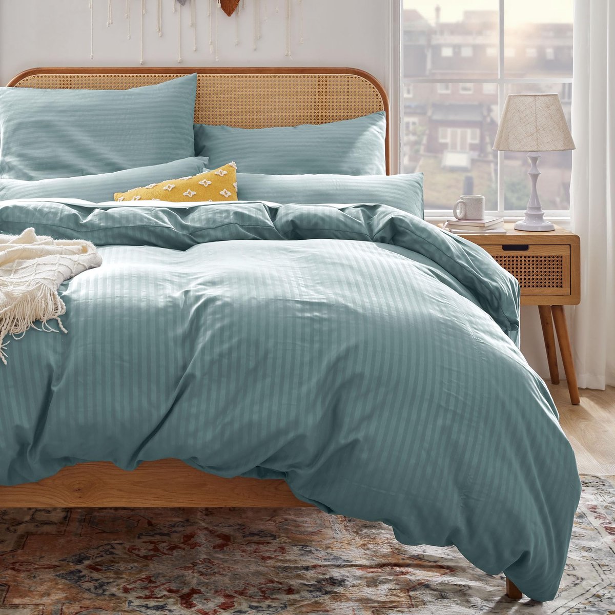 My Ninki ® Luxueuze Microvezel Beddengoed Set met Hoeslaken en Kussensloop in Spa-Blauw - 135x200cm en 80x80cm