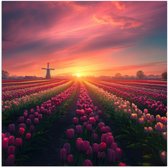 Poster 75x75 cm - Windmolen - Zonsondergang - Landschap - Posters - Kamer decoratie - Wanddecoratie woonkamer - Muurdecoratie slaapkamer