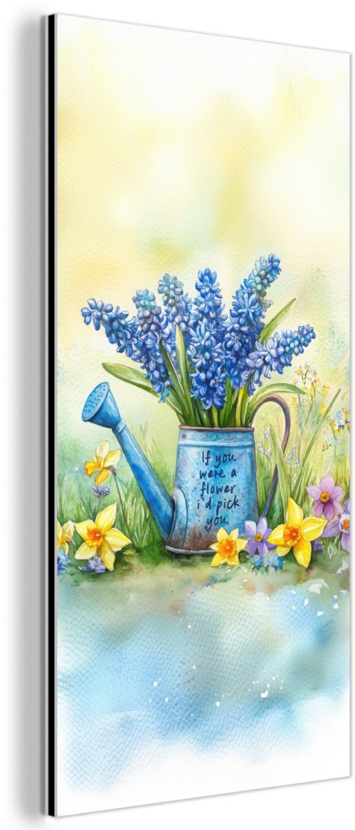 Aluminium schilderij 80x160 cm - Wanddecoratie metaal - Lavendelbloemen - Quote - Gieter -