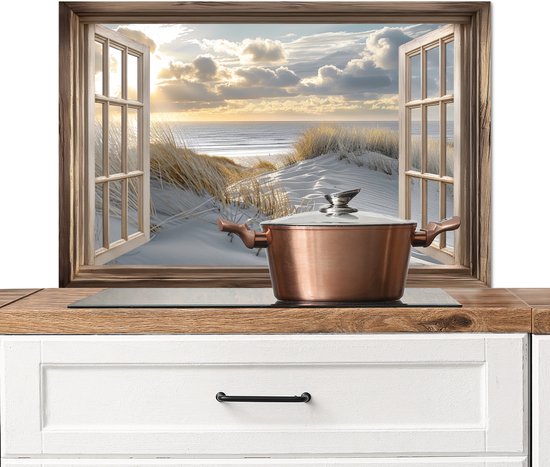 Crédence de Cuisinière en Aluminium 90x60 cm - vista - Plage - Dunes - Mer - Nature - Écran Pare-éclaboussures pour Plaque de Cuisson - Protection Murale