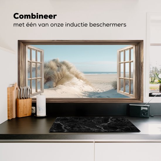 Crédence de Cuisinière en Aluminium 120x60 cm - Vue - Tallgrass - Dunes - Mer - Paysage - Écran Pare-éclaboussures pour Plaque de Cuisson - Protection Murale