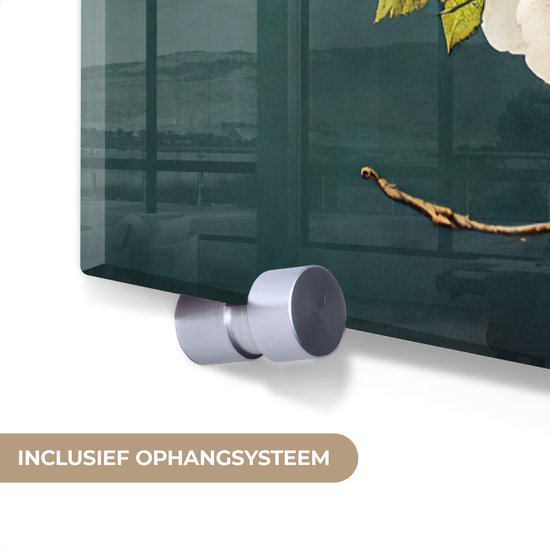 MuchoWow® Tableau sur verre 20x30 cm - Tableau sur verre acrylique - Fleurs - Fleur - Cerises - Branche - Wit - Photo sur verre - Décoration murale salon - Décoration murale chambre - Peintures