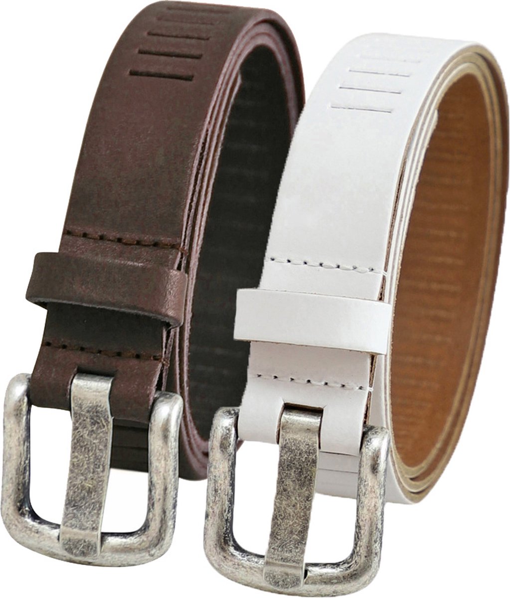 Landley Duopack met Leren Geperforeerde Riemen Smal - Voordeelset met 2 riemen - Breedte 3 cm - Dames en Heren - Bruin en Wit - Lengte totaal 110 cm / Riemmaat 95