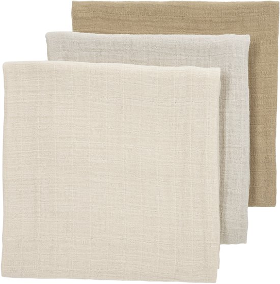 Meyco Baby Uni pre-washed hydrofiele doeken - 3-pack - pre-washed hydrofiel - soft sand/greige/taupe - 70x70cm