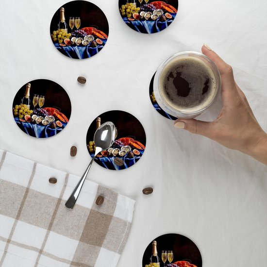 Dessous de verre Champagne - Luxe - Huîtres - 10x10 cm - 6 morceaux - Sous pour Verres et Tasses