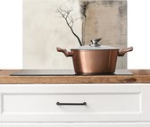 Crédence de Cuisinière en Aluminium 70x50 cm - Wabi sabi - Plante - Beige - Écran Pare-éclaboussures pour Plaque de Cuisson - Protection Murale